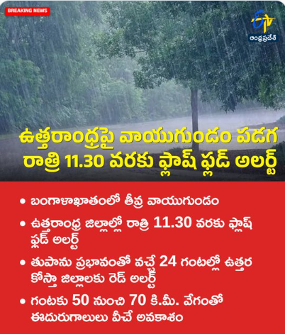 ఉత్తరాంధ్రపై వాయుగుండం పడగ రాత్రి 11.30 వరకు ఫ్లాష్ ఫ్లడ్ అలర్ట్